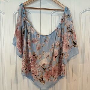Oddy Blue Floral Off‎ Shoulder Top Size Medium